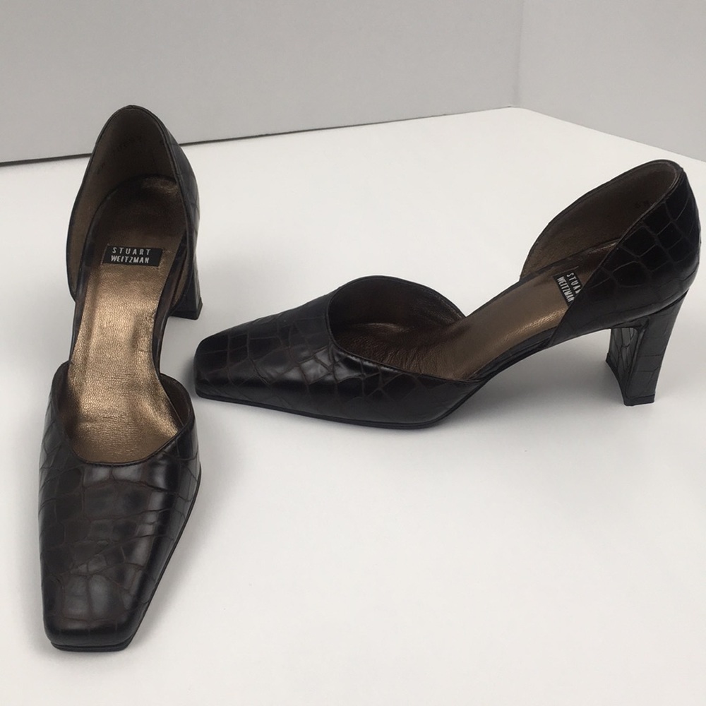Stuart Weitzman Chocolate Brown Square Toe  Heel